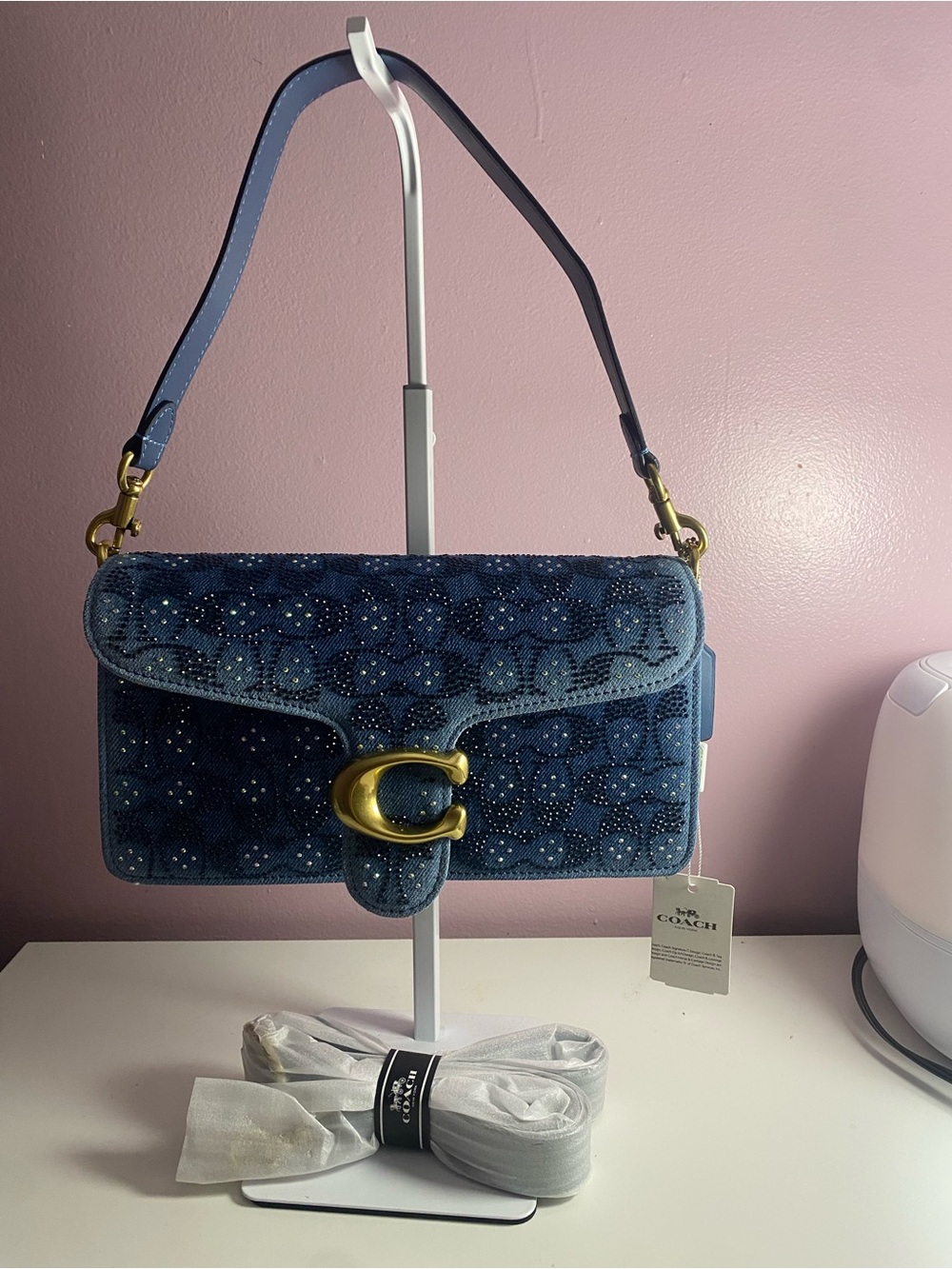 Tabby Shoulder Bag 26
In Regenerative Cotton Denim With Crystal Signature